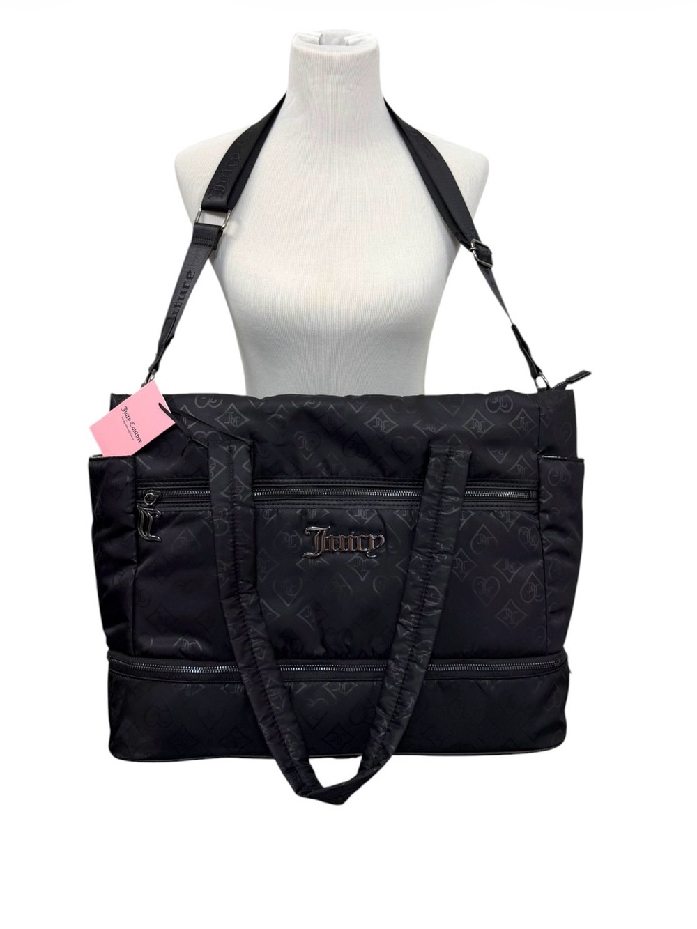NWT Juicy Couture Black Monogram XL Travel Weekender Duffle Tote Bag